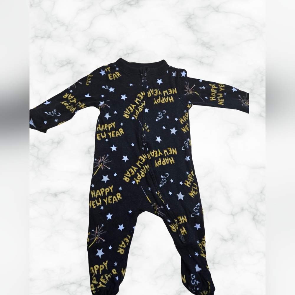 Old Navy Black and Gold Happy New Year Kids Footie
